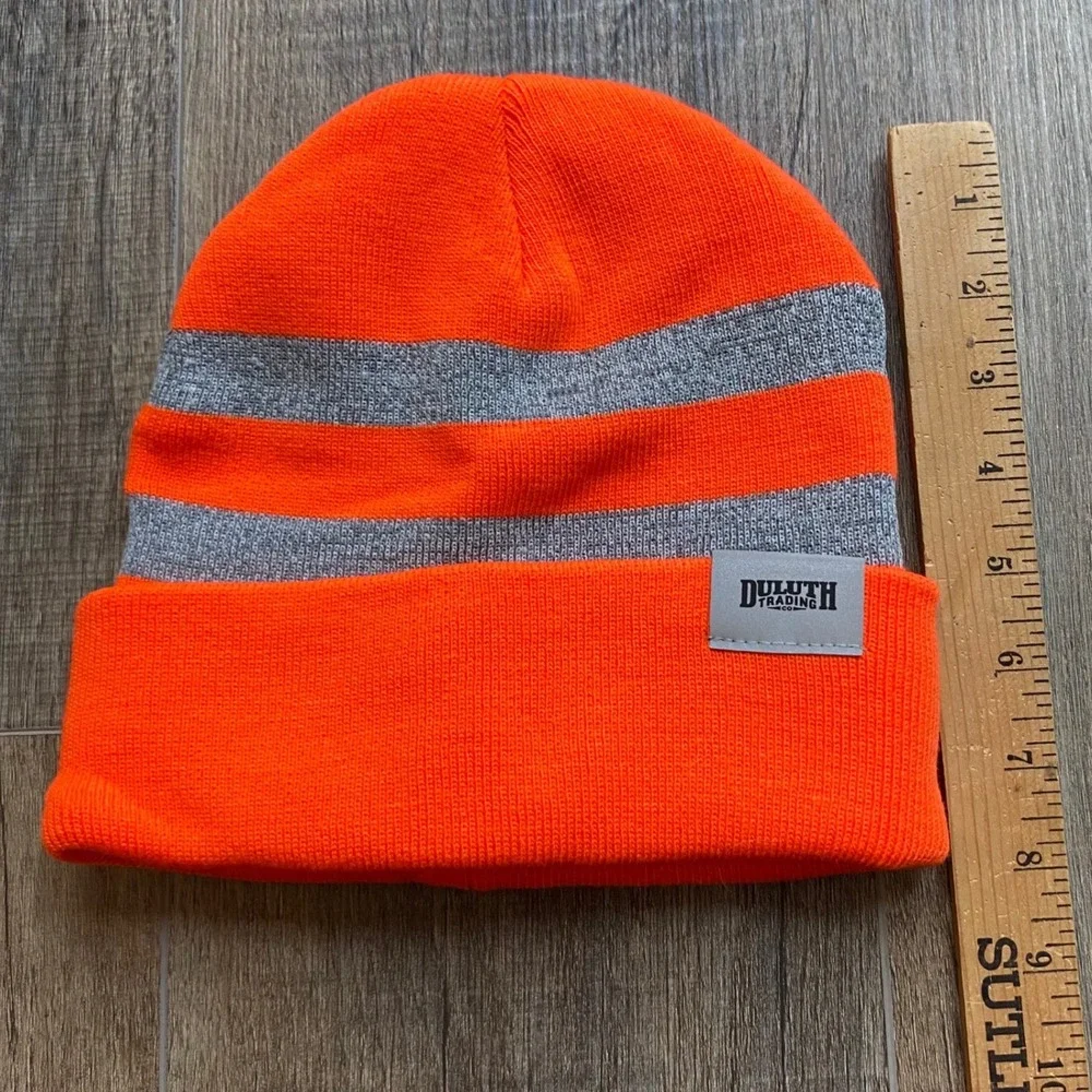 Duluth Trading Co‎ Orange Reflective Striped Knit Cuffed Beanie Hat - One Size